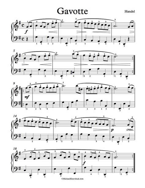 Free Piano Sheet Music Gavotte In G Major Handel Michael Kravchuk