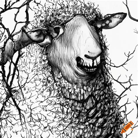 Creepy Ink Drawing Of A Spooky Sheep