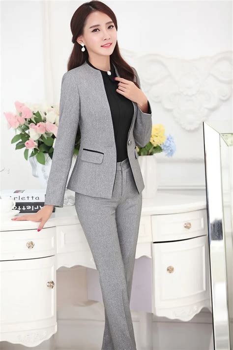 Plus Size Novelty Grey Uniform Styles Slim Fashion Professional