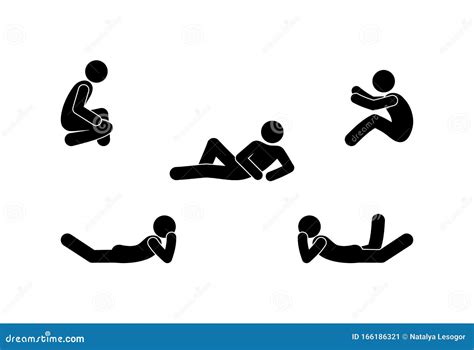 Icon People Sit And Lie Stick Figure Man Pictogram Stock Vector