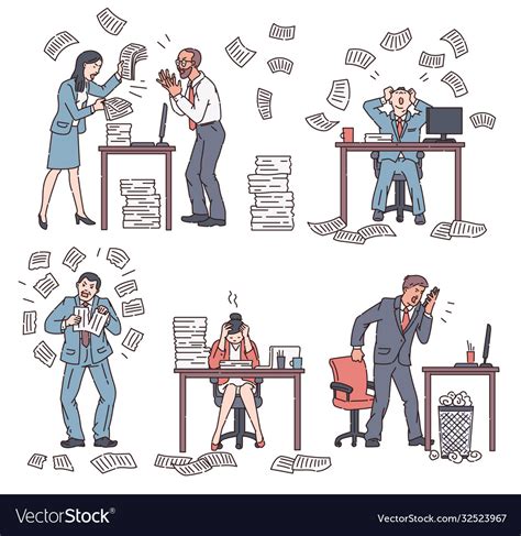 Office Chaos And Stress Set People Sketch Vector Image