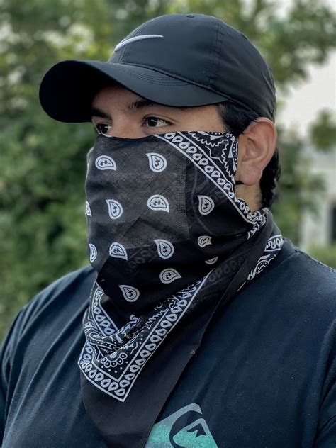 Black Bandana Face Mask With Filter Pocket And Adjustable Ear Etsy