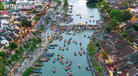 Drone View Lantern Festival In Ancient Town Hoi An At Night Quang Nam