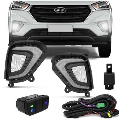 Kit Farol De Milha Creta Led Pisca Drl Moldura Preta O