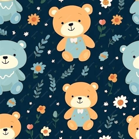 Premium AI Image | Seamless Teddy Bears and Flowers Pattern Playful Cuddles in a Floral Garden