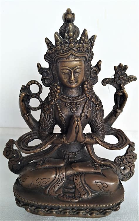 Chinese Tibetan Bronze Kwan Yin Bodhisattva Buddha Statue Exotic