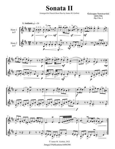 Sammartini Sonata Op No For French Horn Duo By James M Guthrie