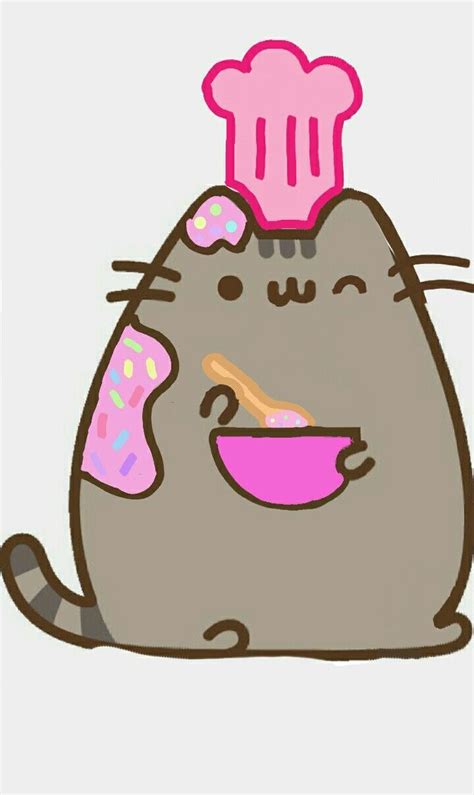 Cute Pusheen Cat Drawing with Pink Hat