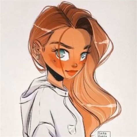 A Drawing Of A Girl With Long Hair And Blue Eyes Wearing A White Shirt