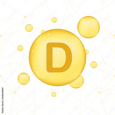 Vitamin D Gold Shining Icon Ascorbic Acid Vector Illustration Stock