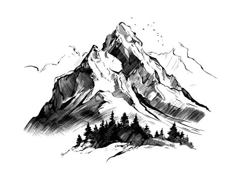 Premium Vector Hand Drawn Landscape Mountain Sketch Design