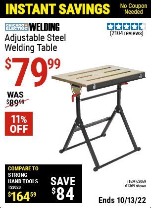 CHICAGO ELECTRIC Adjustable Steel Welding Table For 79 99 Welding