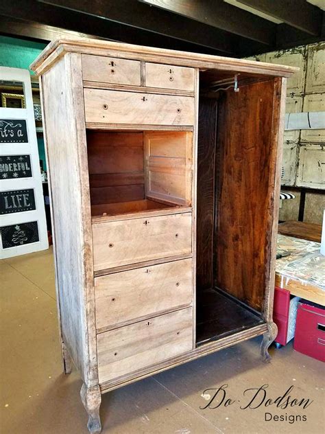 Raw Wood Furniture Farmhouse Style Armoire Makeover - Do Dodson Designs