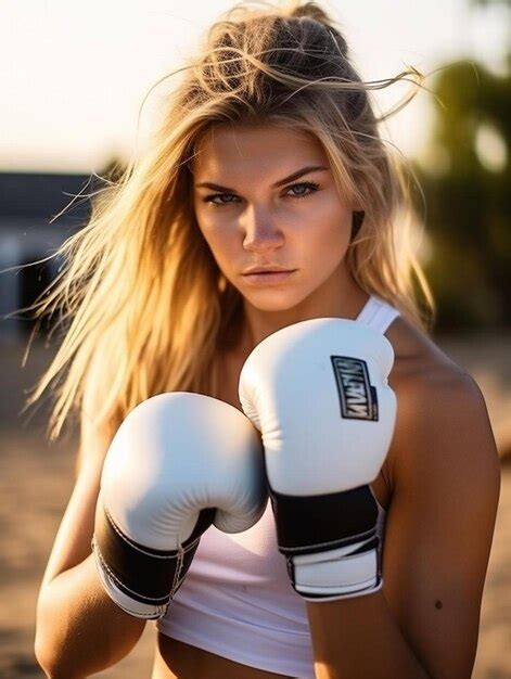 Premium Photo A Woman With Blonde Hair And A White Boxing Gloves