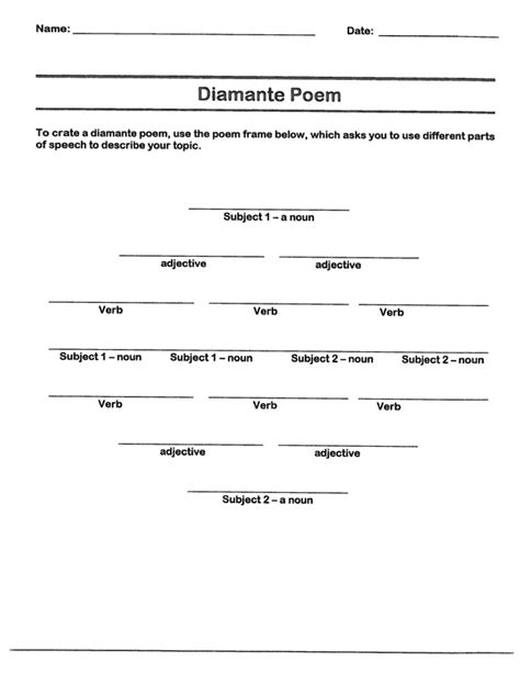 Diamante Poem Template