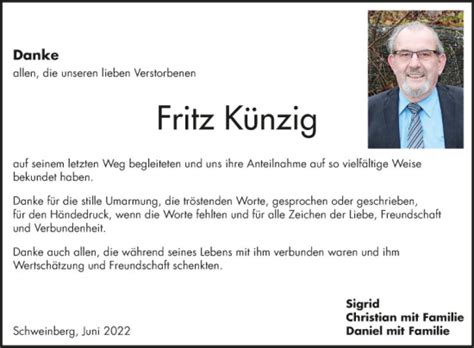 Traueranzeigen von Fritz Künzig Trauerportal Ihrer Tageszeitung