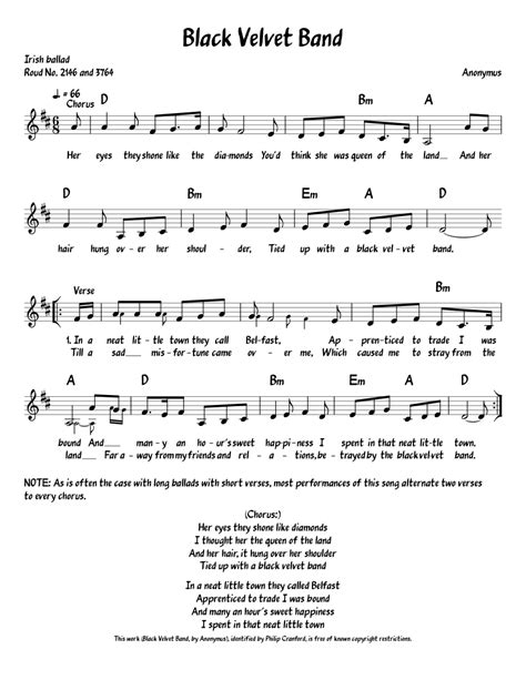 Black Velvet Band - Lead Sheet Sheet music for Piano (Solo) | Musescore.com