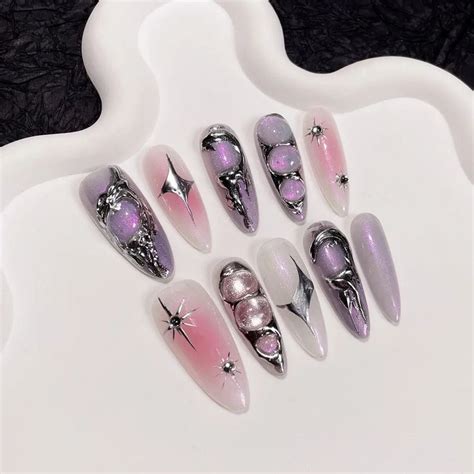 Handgemaakte Luxe Y K Press On Nails Long Stiletto Goth Design Herbrui