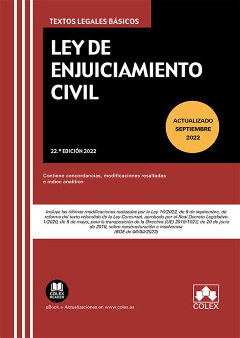 Ley De Enjuiciamiento Civil Actualizado A Septiembre 2022 Libro Del