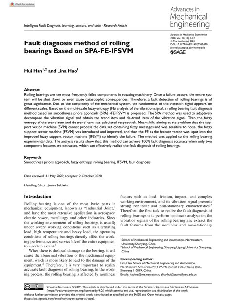 Pdf Fault Diagnosis Method Of Rolling Bearings Based On Spa Fe Ifsvm