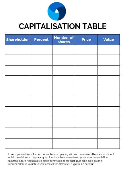 5 Printable Capitalization Table Template Room