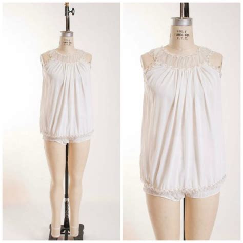 Vintage S Lingerie Set Semi Sheer White Nylon S Vintage Top And Panties Set With Gold