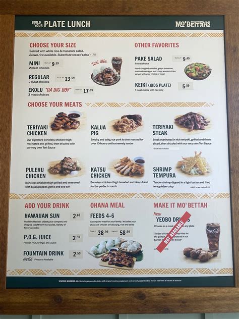 Menu at Mo Bettahs Hawaiian Style Food restaurant, Plano