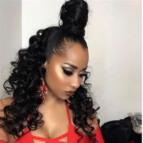 Half Bun Half Down Style In Curly Hair Black Ponytail Hairstyles