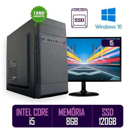 Computador Pc Cpu Completo Intel Core I5 8gb Ssd 120gb Dvd Monitor 15