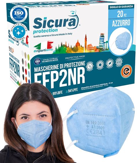 20x Masque FFP2 couleur Bleu certifié CE fabriqué en Italie BFE 99