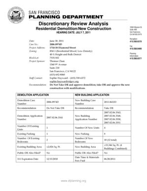 Fillable Online Commissions Sfplanning Dr Analysis For Residential Demo