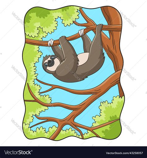 Cartoon a sloth is hanging on tree casually Vector Image