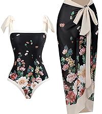 Abociw Womens Floral Print Bikini Sets With Swimsuit Coverup Long Beach Wrap Skirt Piece High