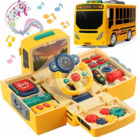 School Bus Toy with Sound and Light, Simulation Steering Wheel Gear Toy ...