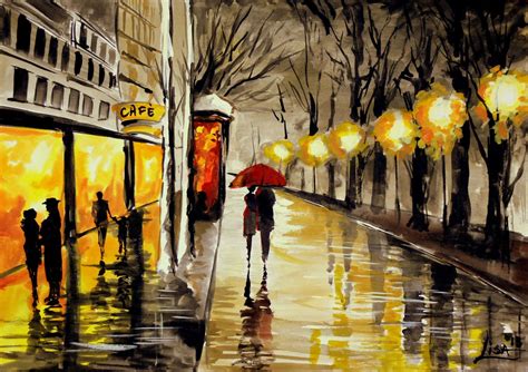 Original Watercolor Painting Wet Night In Paris Original Fine Art