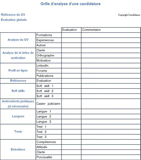 Grille De S Lection De Cv Dans Un Processus De Recrutement