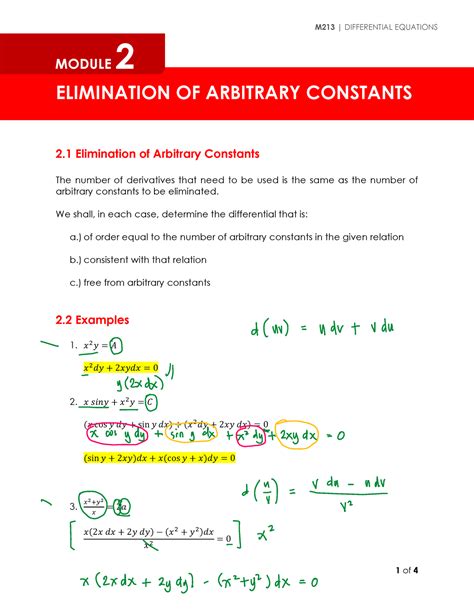 Module 2 Elimination Of Arbitrary Constants ELIMINATION OF