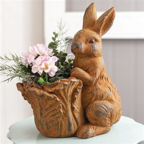 Vintage Farmhouse Rabbit With Cabbage Planter