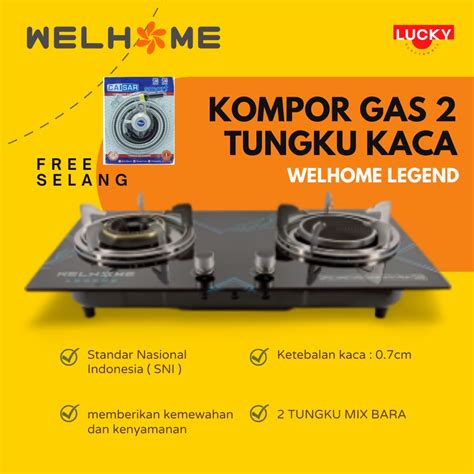 Jual Welhome Kompor Gas Kaca 2 Tungku Black Edition Tempered Glass