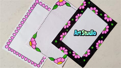 Three Pieces Of Paper With Pink Flowers And Green Leaves On Them