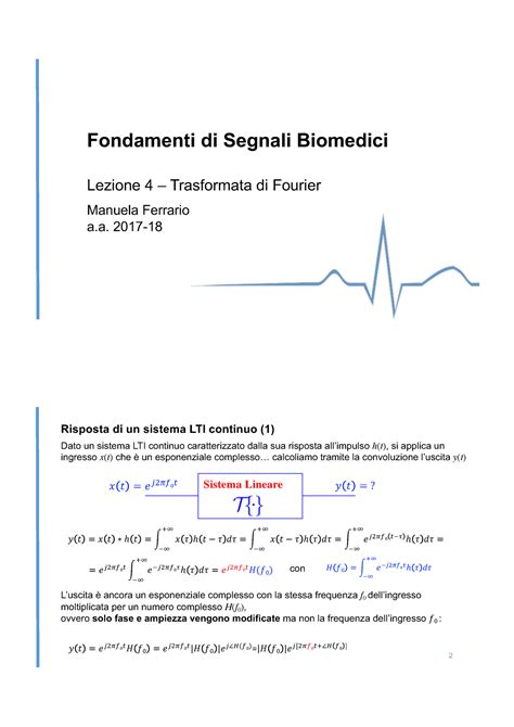 Trasformata Di Fourier Fondamenti Di Segnali Biomedici Lezione 4