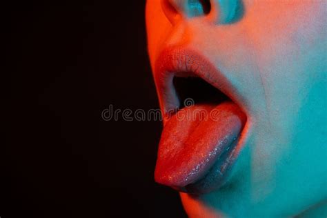 Tongue And Female Lips Sensual Womens Open Mouths Tongue Lick Stock