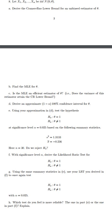 A Derive The Cramer Rao Lower Bound For An Unbiased Chegg