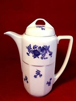 Vintage Z S Co Bavaria Chocolate Pot Set White Blue Flowers Zen