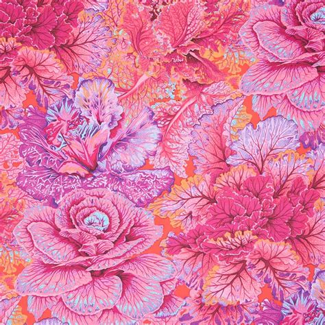 Kaffe Fassett Collective August 2023 Curly Kale Red Yardage Kaffe Fassett Red Background