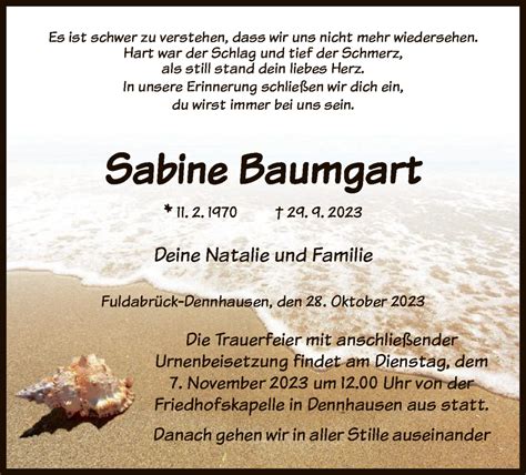 Traueranzeigen Von Sabine Baumgart Trauer Hna De