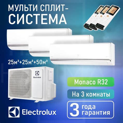 Инверторная мульти сплит-система Electrolux Monaco на 3 комнаты (25 м2 ...