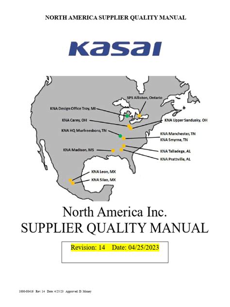 KASAI North America 1000-08416-14 Supplier Quality Manual | PDF ...