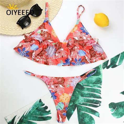 Oiyeefo Ruffle Frilly Bikini Halter Tanga Brazilian Biquine Sexy 3