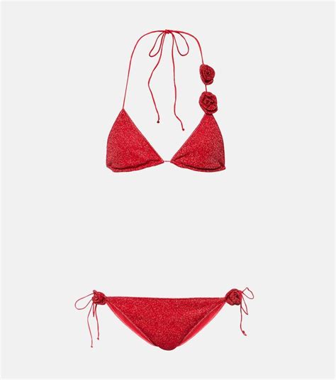 Oséree Lumiere Floral applique Bikini in Red Lyst